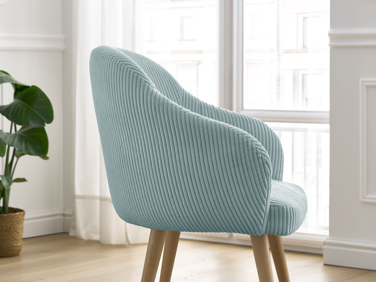 Chaise SOPHIE tissu velours côtelé et pieds scandinaves bois