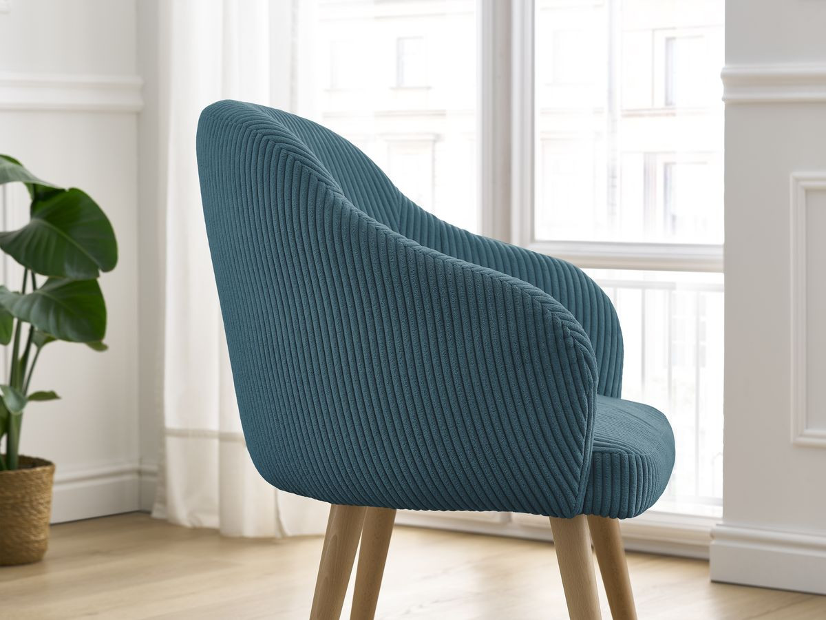 Chaise SOPHIE tissu velours côtelé et pieds scandinaves bois