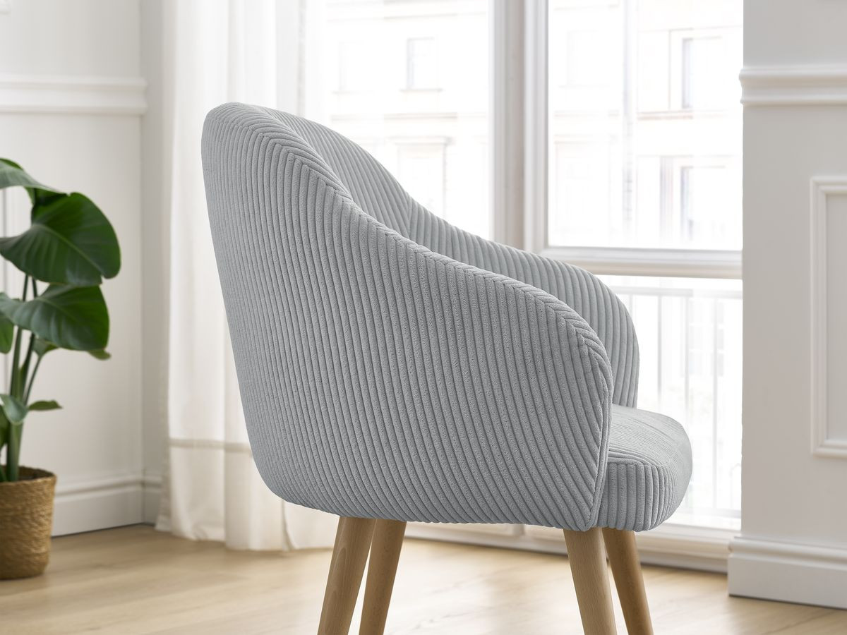 Chaise SOPHIE tissu velours côtelé et pieds scandinaves bois