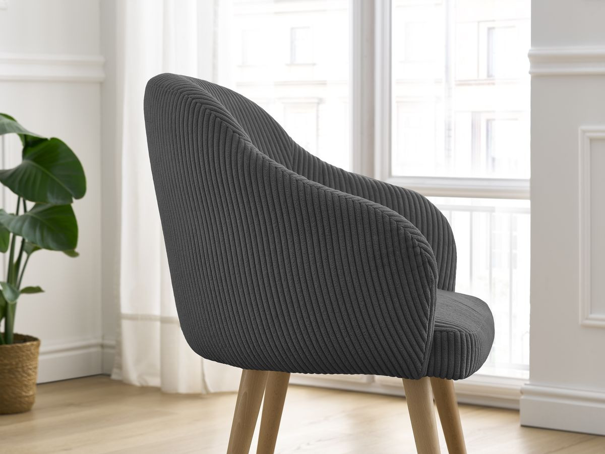Chaise SOPHIE tissu velours côtelé et pieds scandinaves bois