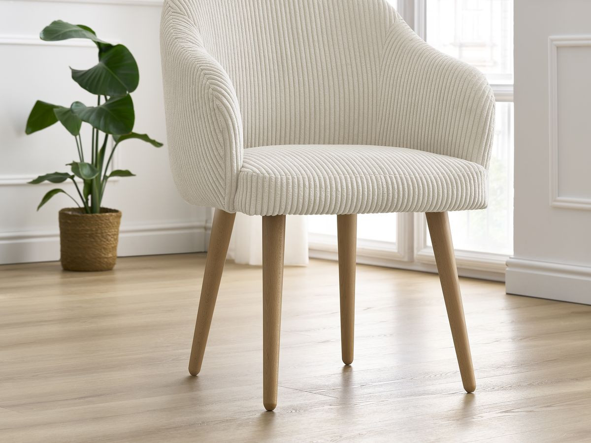 Chaise SOPHIE tissu velours côtelé et pieds scandinaves bois