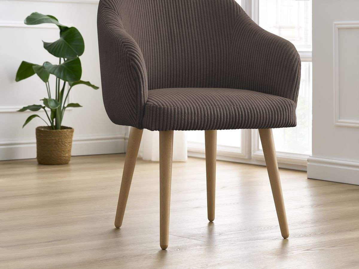 Chaise SOPHIE tissu velours côtelé et pieds scandinaves bois