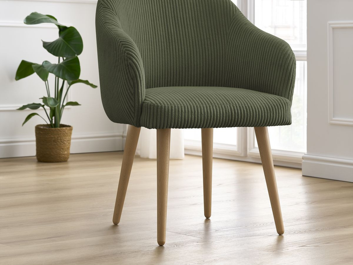 Chaise SOPHIE tissu velours côtelé et pieds scandinaves bois