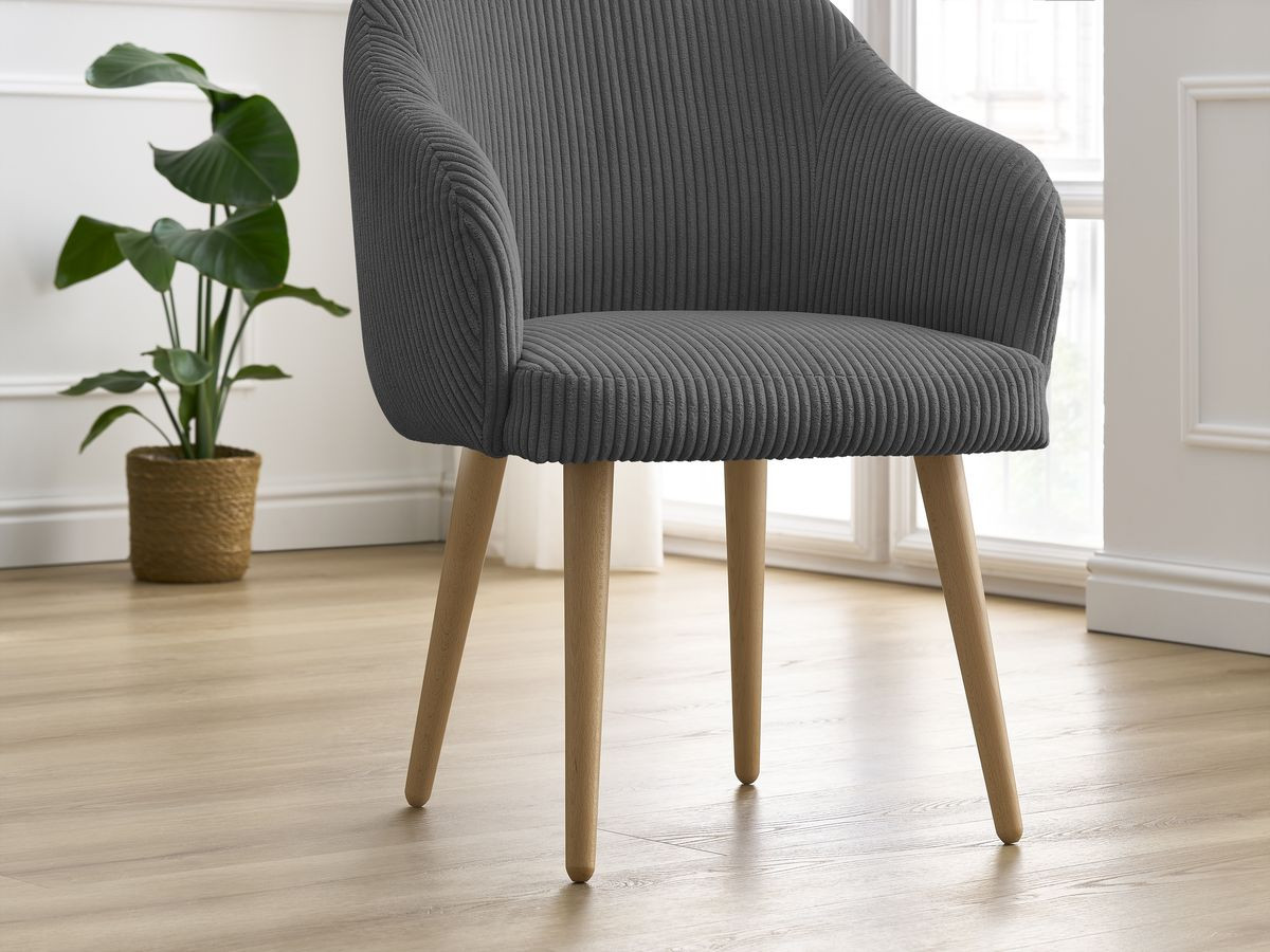 Chaise SOPHIE tissu velours côtelé et pieds scandinaves bois