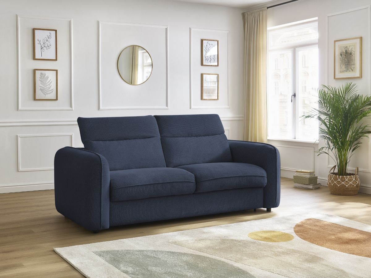 Canapé droit convertible express ACHILLE bleu foncé 160x200  BOBOCHIC 3 places - Vue supplémentaire 3
