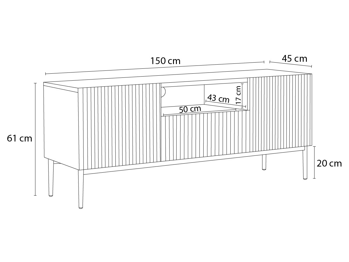 KASHA 150 cm tv-meubel met nis Zwarte poten