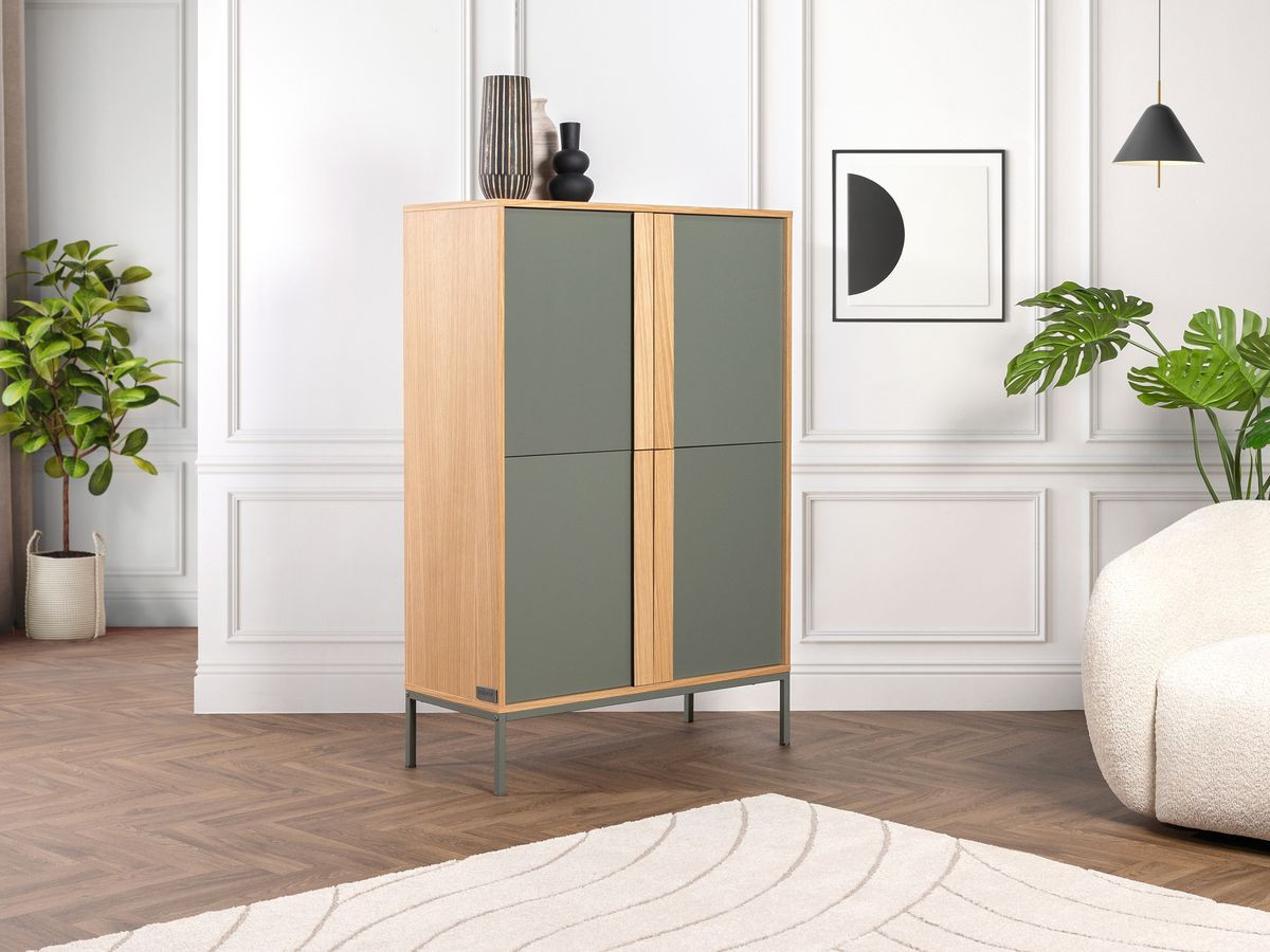 SOHO groen 4-deurs hoog dressoir 92 cm met metalen poten
