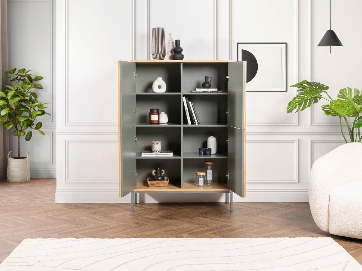 SOHO groen 4-deurs hoog dressoir 92 cm met metalen poten