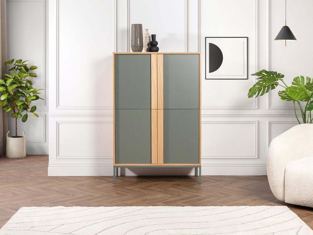 SOHO groen 4-deurs hoog dressoir 92 cm met metalen poten