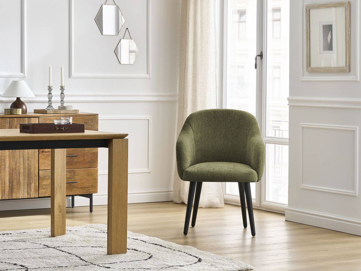 Chaise SOPHIE tissu texturé et pieds scandinaves noirs