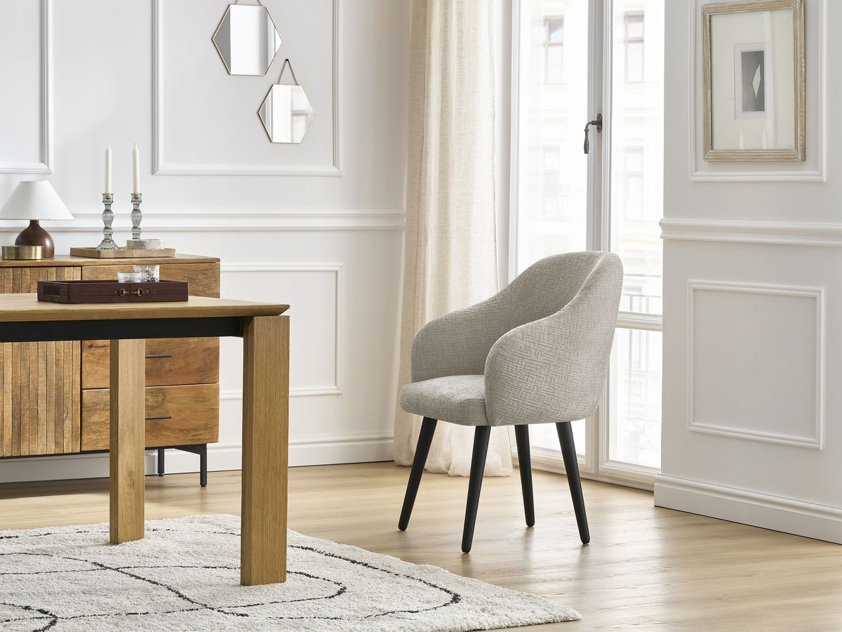 Chaise SOPHIE texturé et pieds scandinaves noirs beige — vue 5