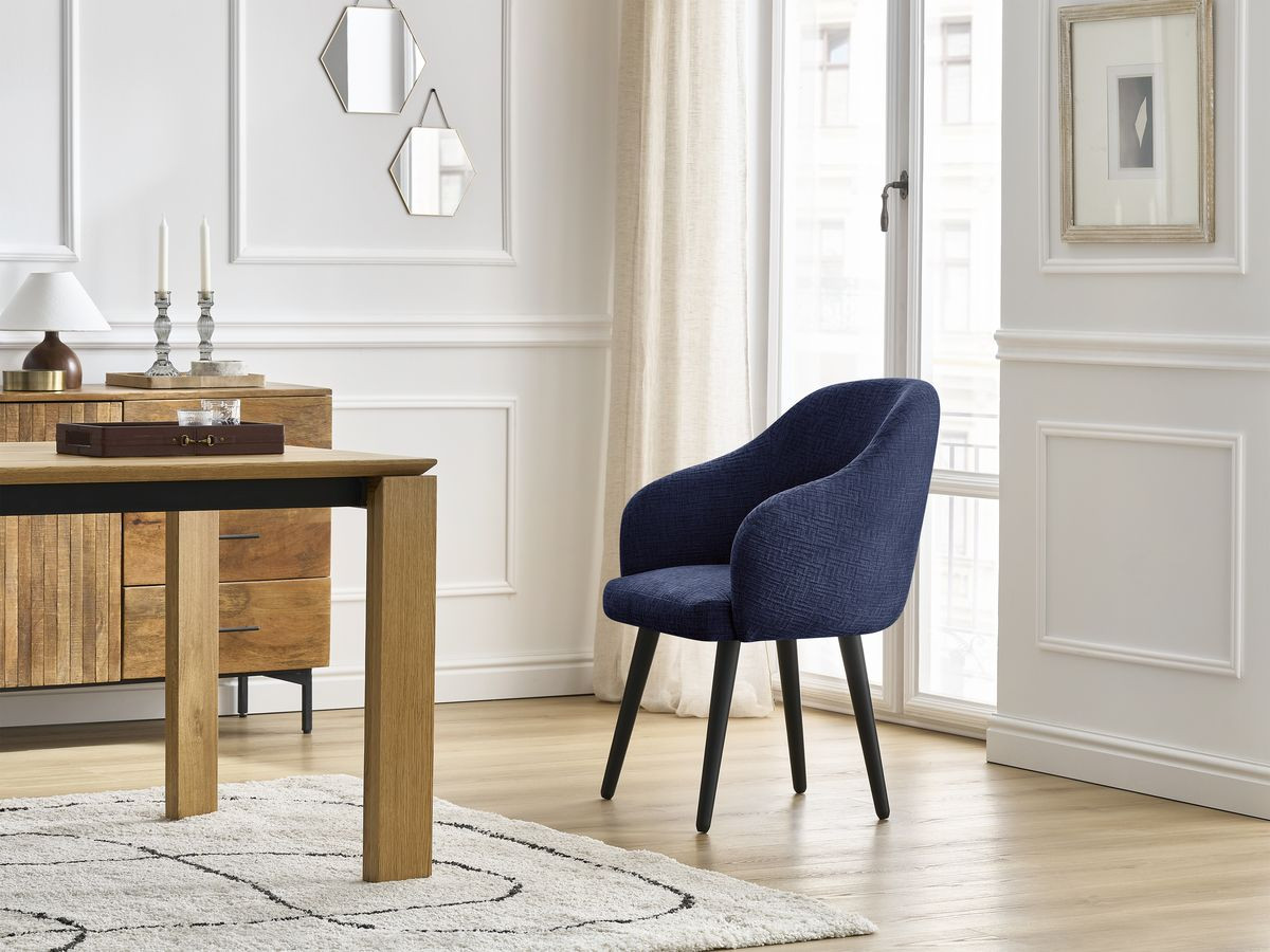 Chaise SOPHIE texturé et pieds scandinaves noirs bleu foncé — vue 5