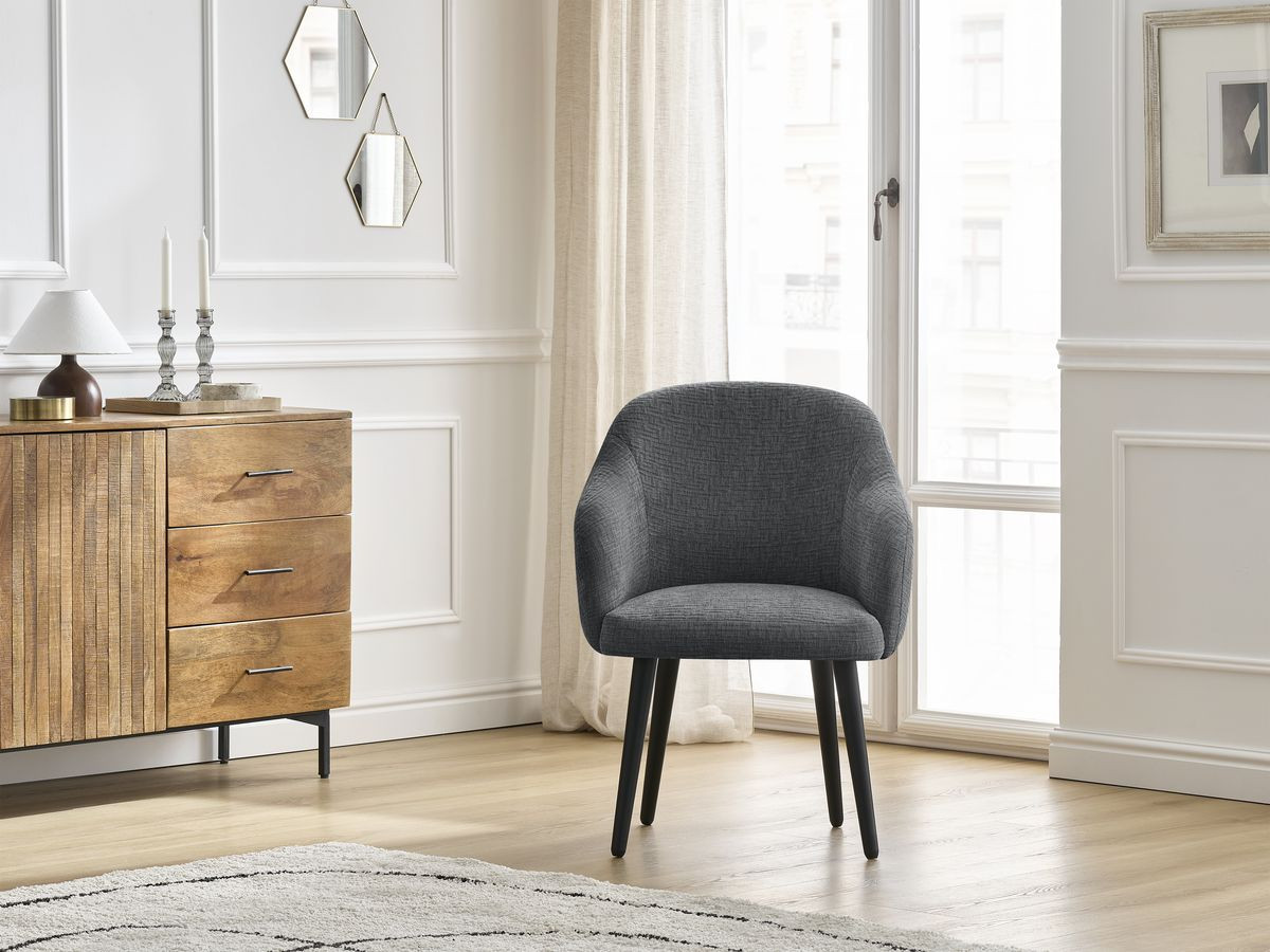 Chaise SOPHIE tissu texturé et pieds scandinaves noirs