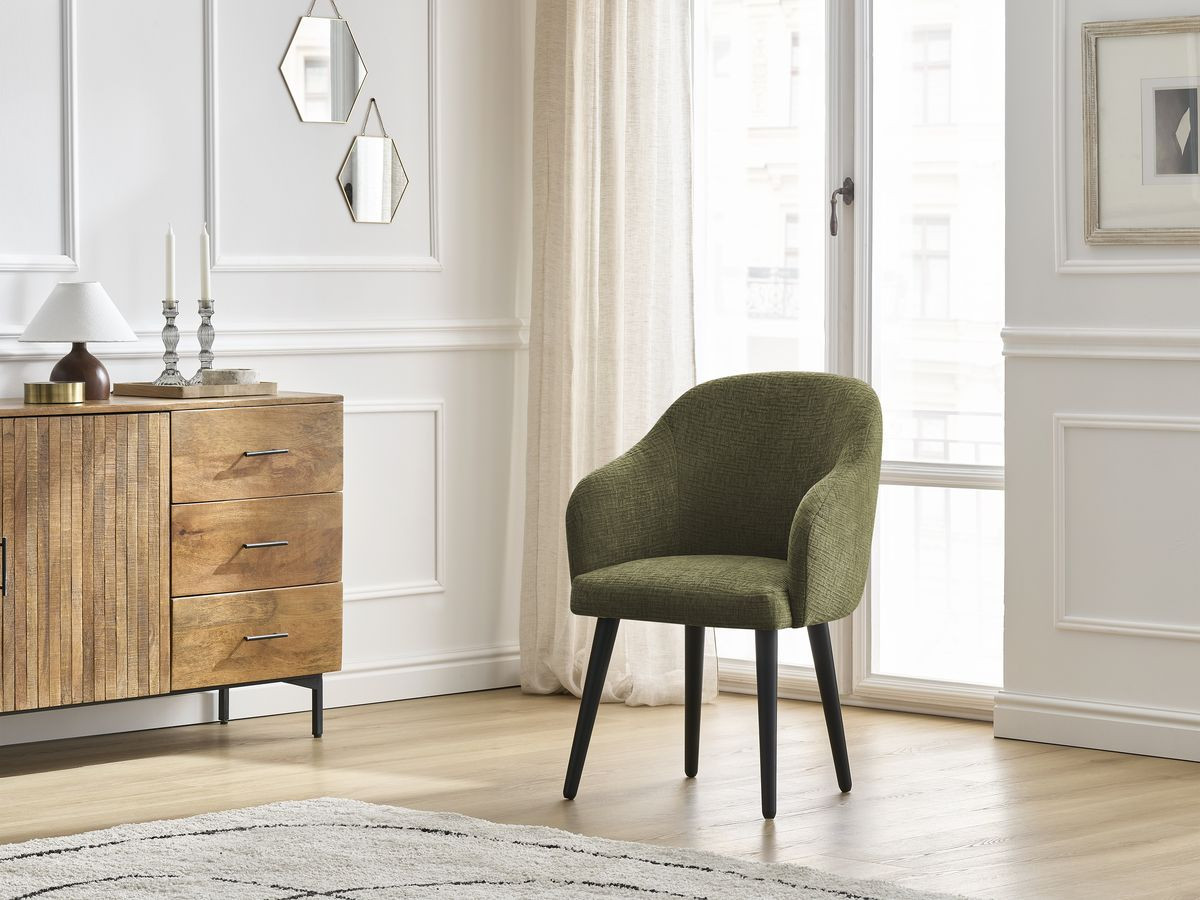 Chaise SOPHIE tissu texturé et pieds scandinaves noirs