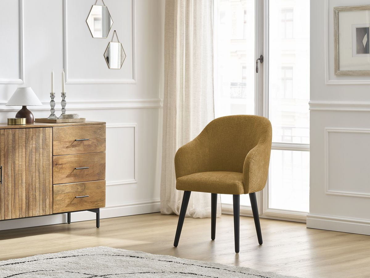 Chaise SOPHIE tissu texturé et pieds scandinaves noirs