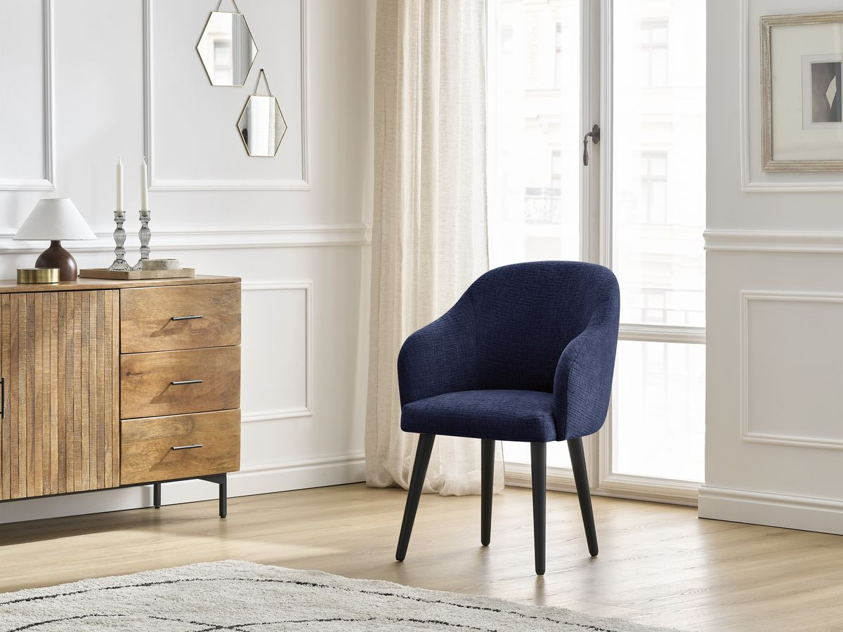 Chaise SOPHIE tissu texturé et pieds scandinaves noirs