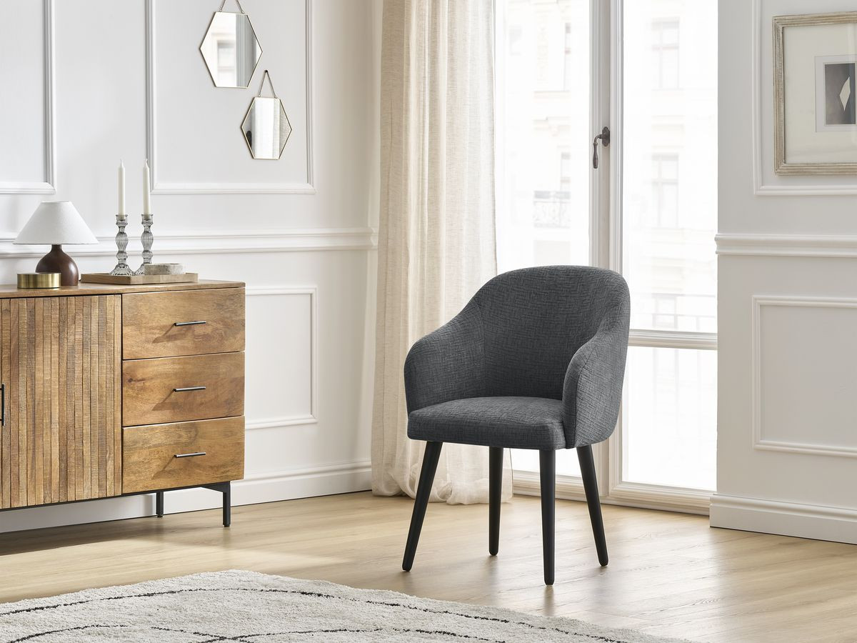 Chaise SOPHIE tissu texturé et pieds scandinaves noirs