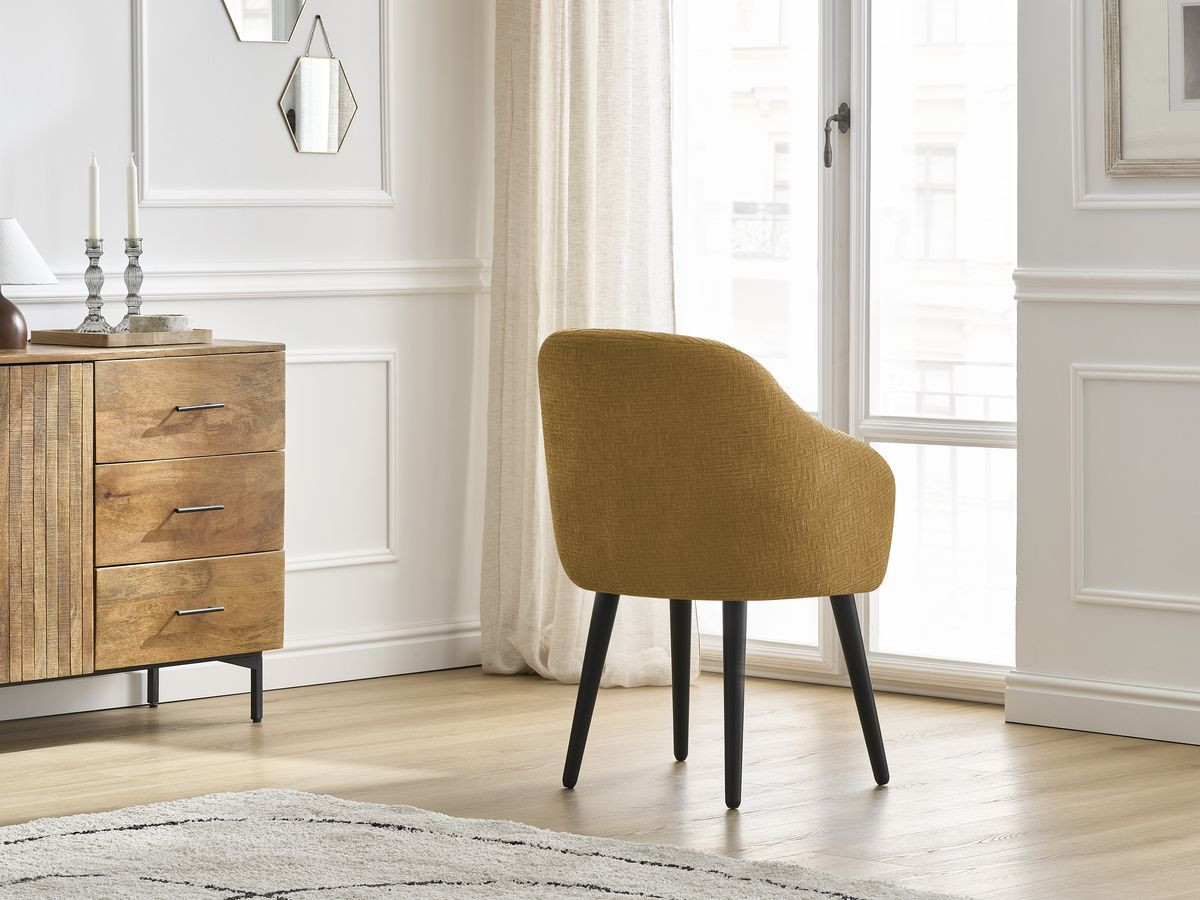 Chaise SOPHIE tissu texturé et pieds scandinaves noirs