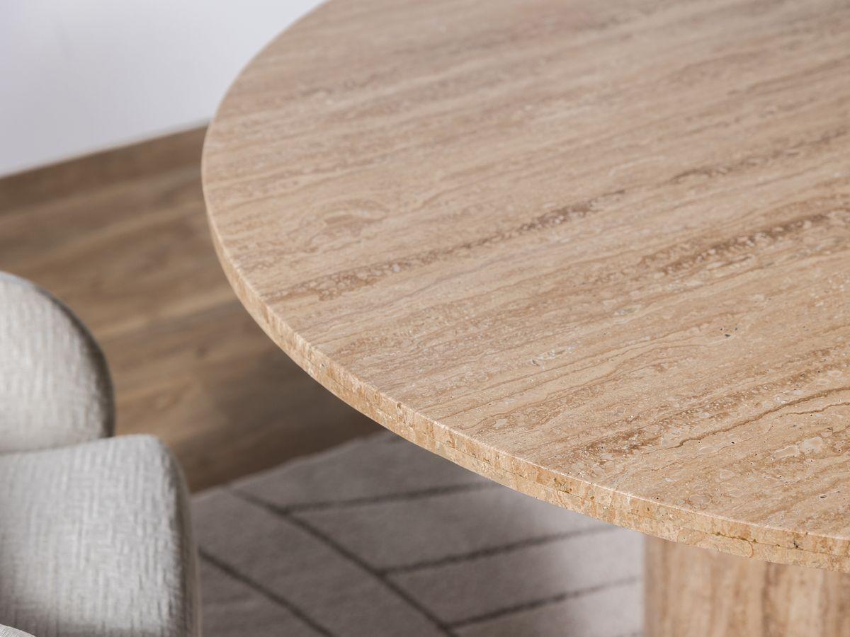 Table à manger ronde D.140 cm BOECIA travertin naturel