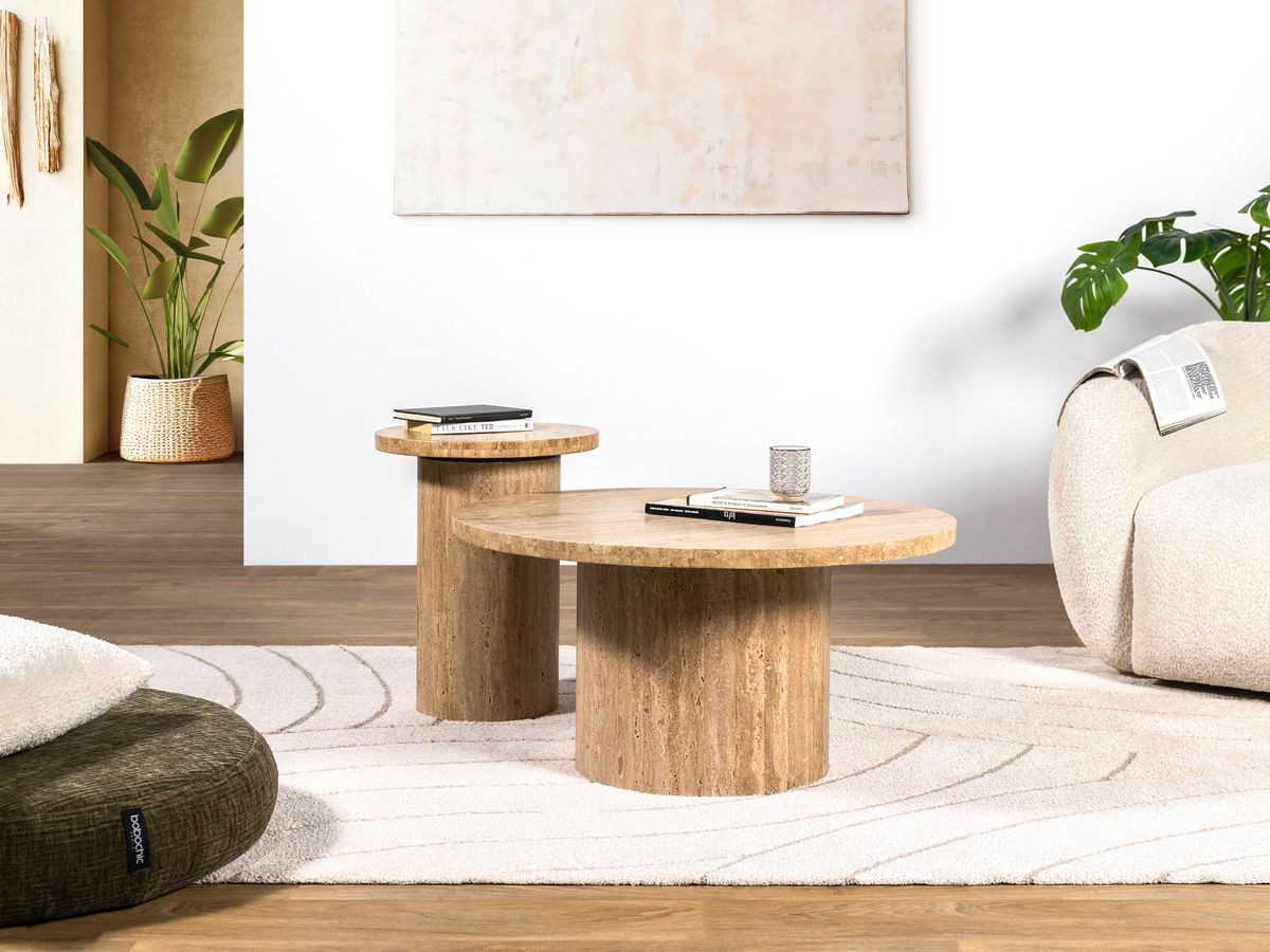 Table basse D.40 cm BOECIA travertin naturel