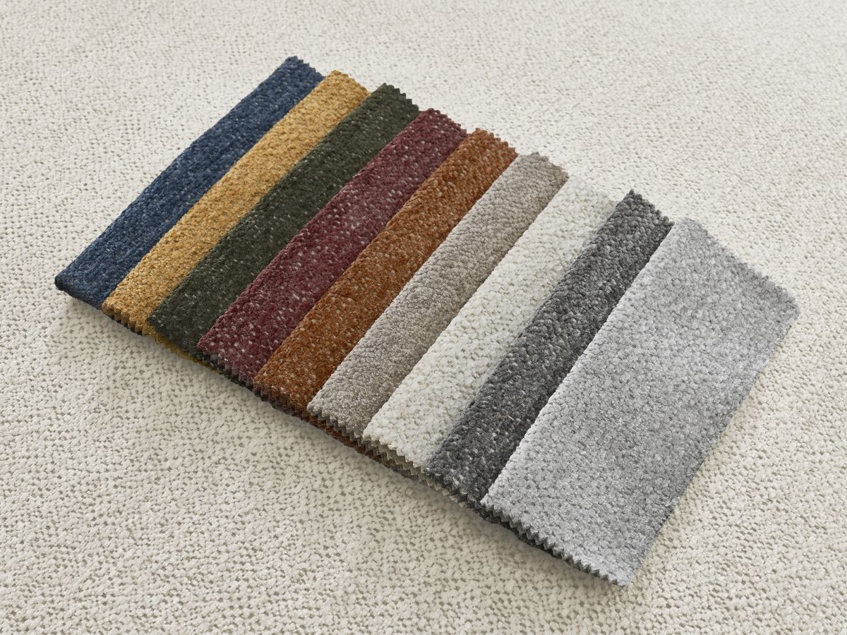 Canapé d'angle fixe EVEREST tissu chiné - Orange - Angle droit - 10 coussins
