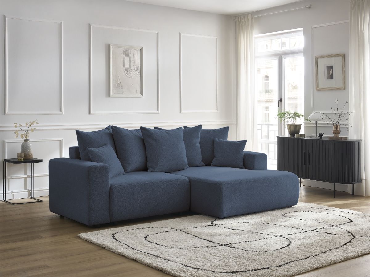 Canapé d'angle convertible coffre ATILLA chiné bleu — vue 5