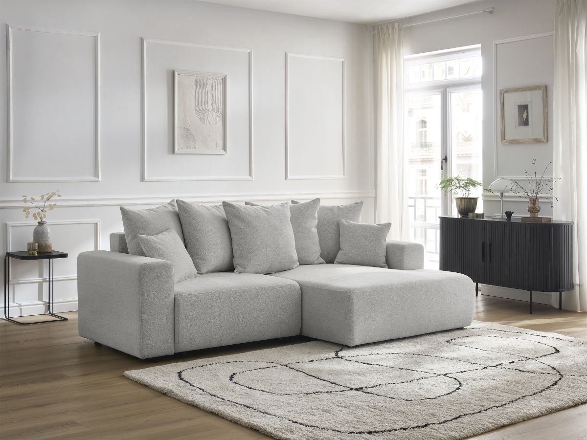 Canapé d'angle convertible coffre ATILLA chiné gris clair — vue 5