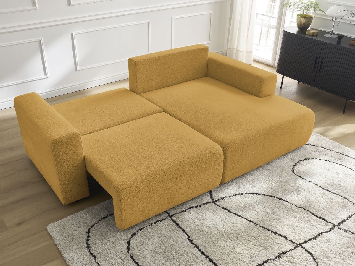 Canapé d'angle fixe EVEREST tissu chiné - Orange - Angle droit - 10 coussins