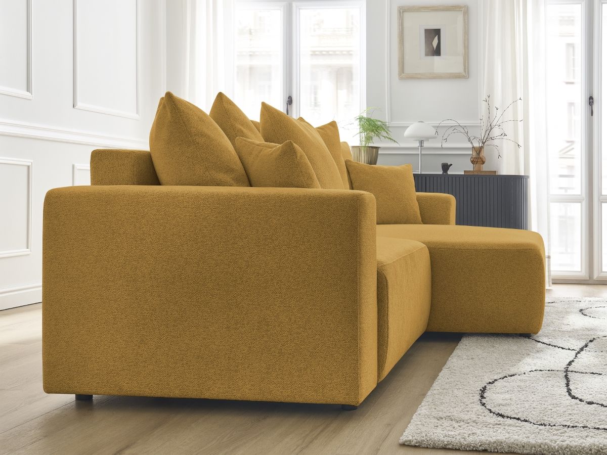 Canapé d'angle fixe EVEREST tissu chiné - Orange - Angle droit - 10 coussins