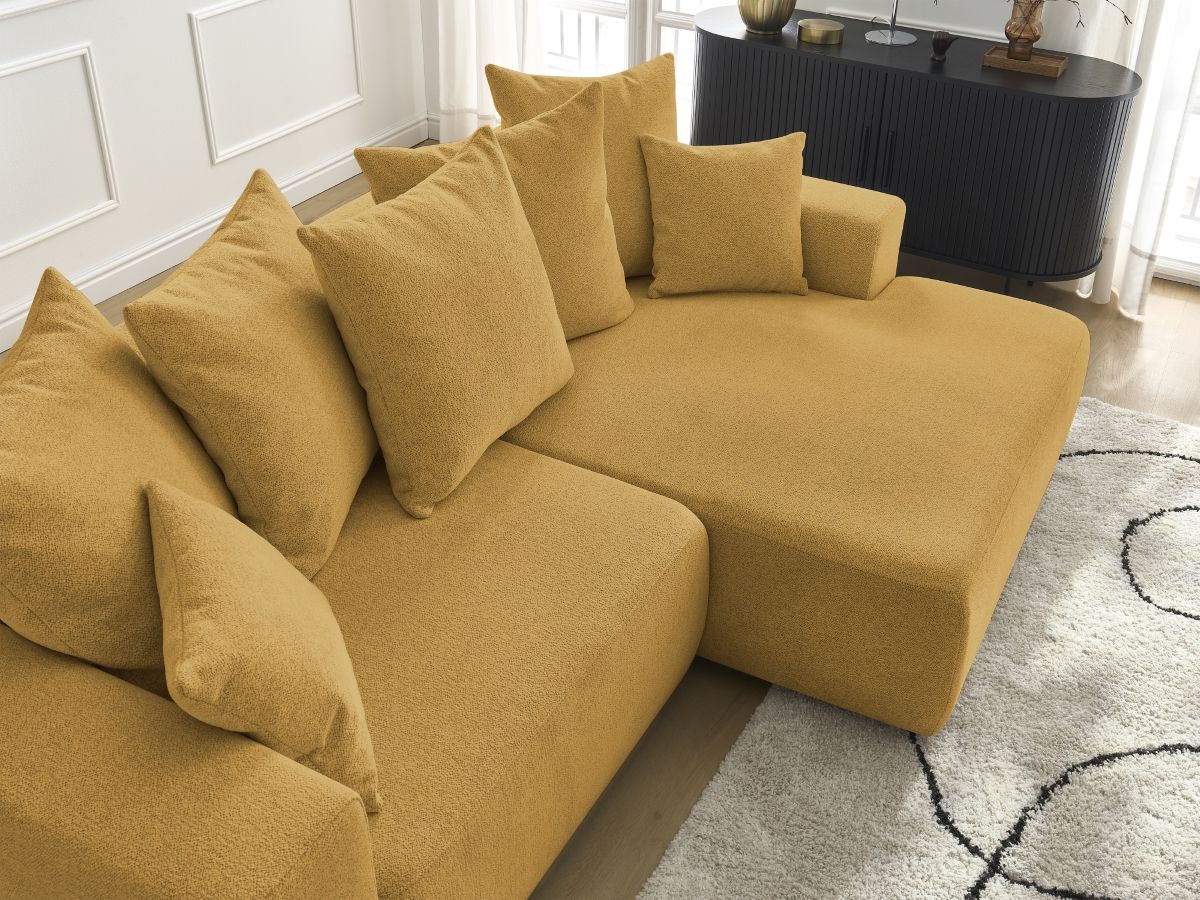 Canapé d'angle fixe EVEREST tissu chiné - Orange - Angle droit - 10 coussins