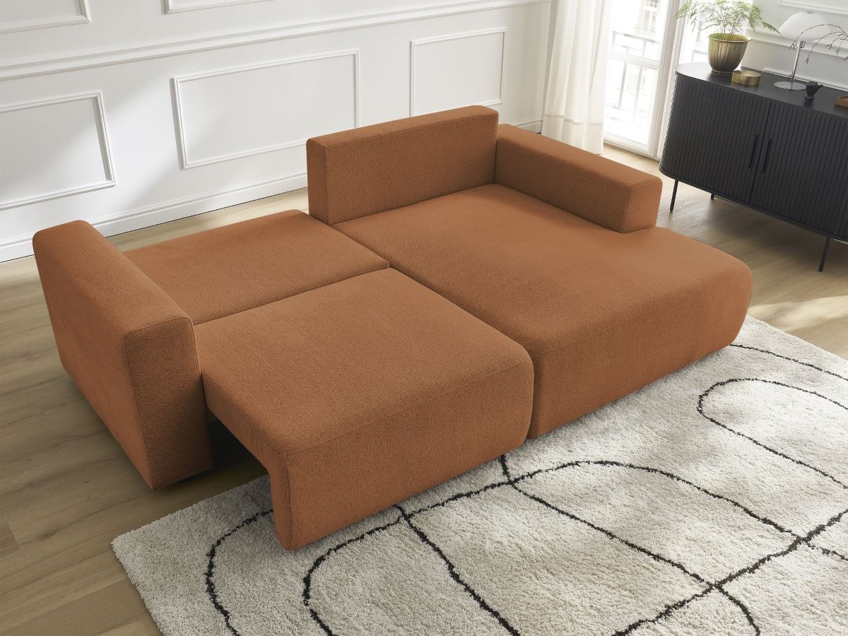 Canapé d'angle fixe EVEREST tissu chiné - Orange - Angle droit - 10 coussins