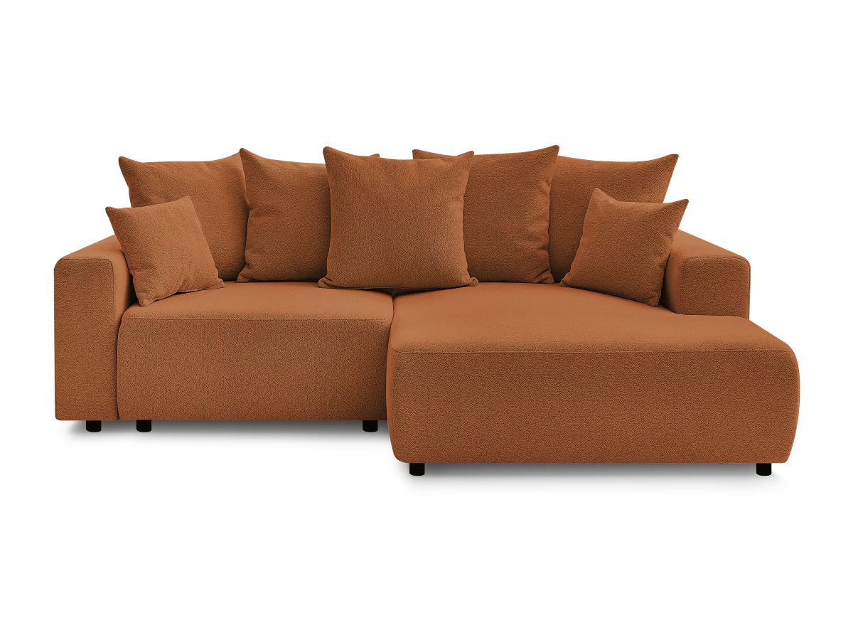Canapé d'angle fixe EVEREST tissu chiné - Orange - Angle droit - 10 coussins