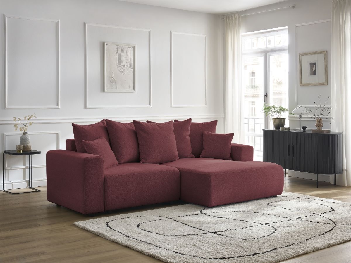 Canapé d'angle convertible coffre ATILLA chiné rouge — vue 5