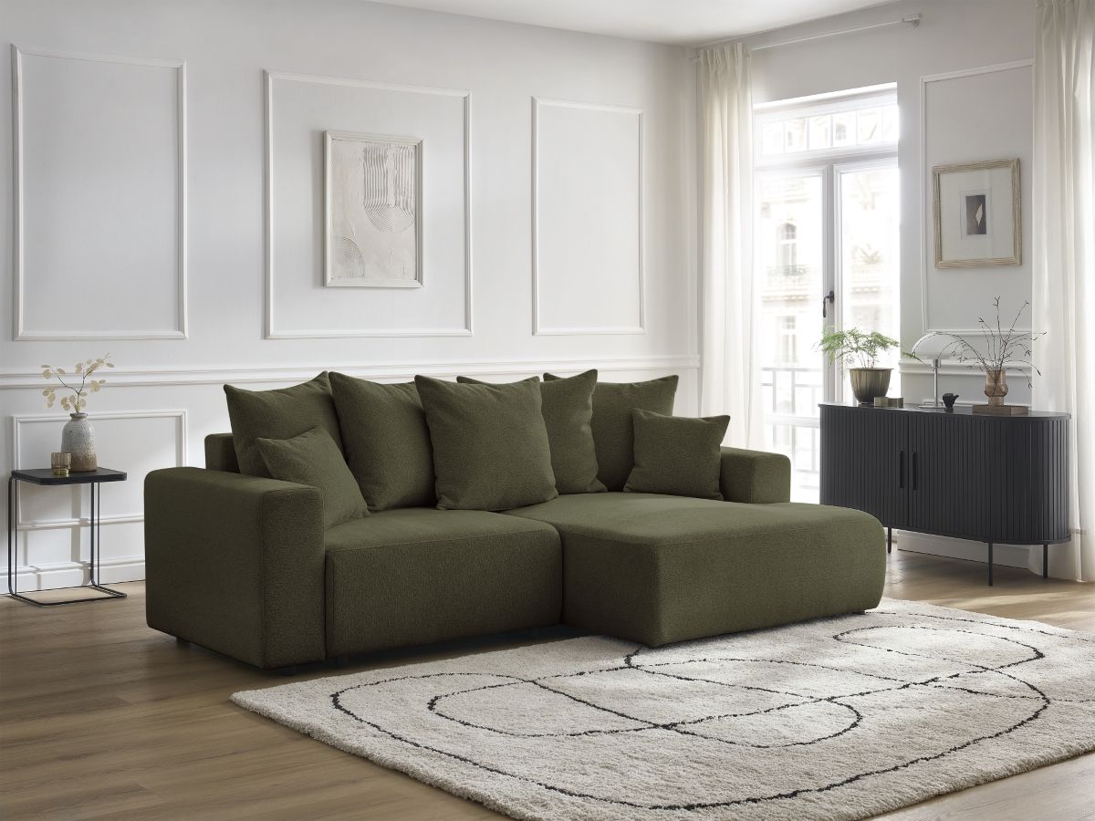 Canapé d'angle convertible coffre ATILLA chiné vert — vue 5