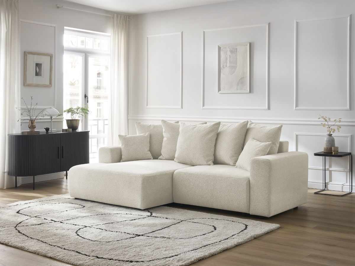 Canapé d'angle convertible coffre ATILLA tissu chiné blanc angle gauche BOBOCHIC 4 places - Vue supplémentaire 3