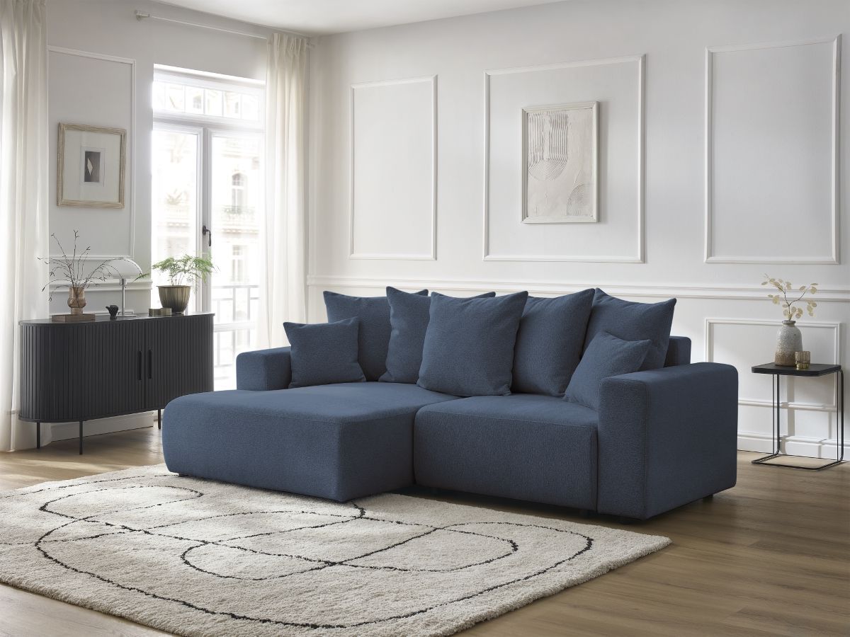 Canapé d'angle convertible coffre ATILLA tissu chiné bleu angle gauche BOBOCHIC 4 places - Vue supplémentaire 3