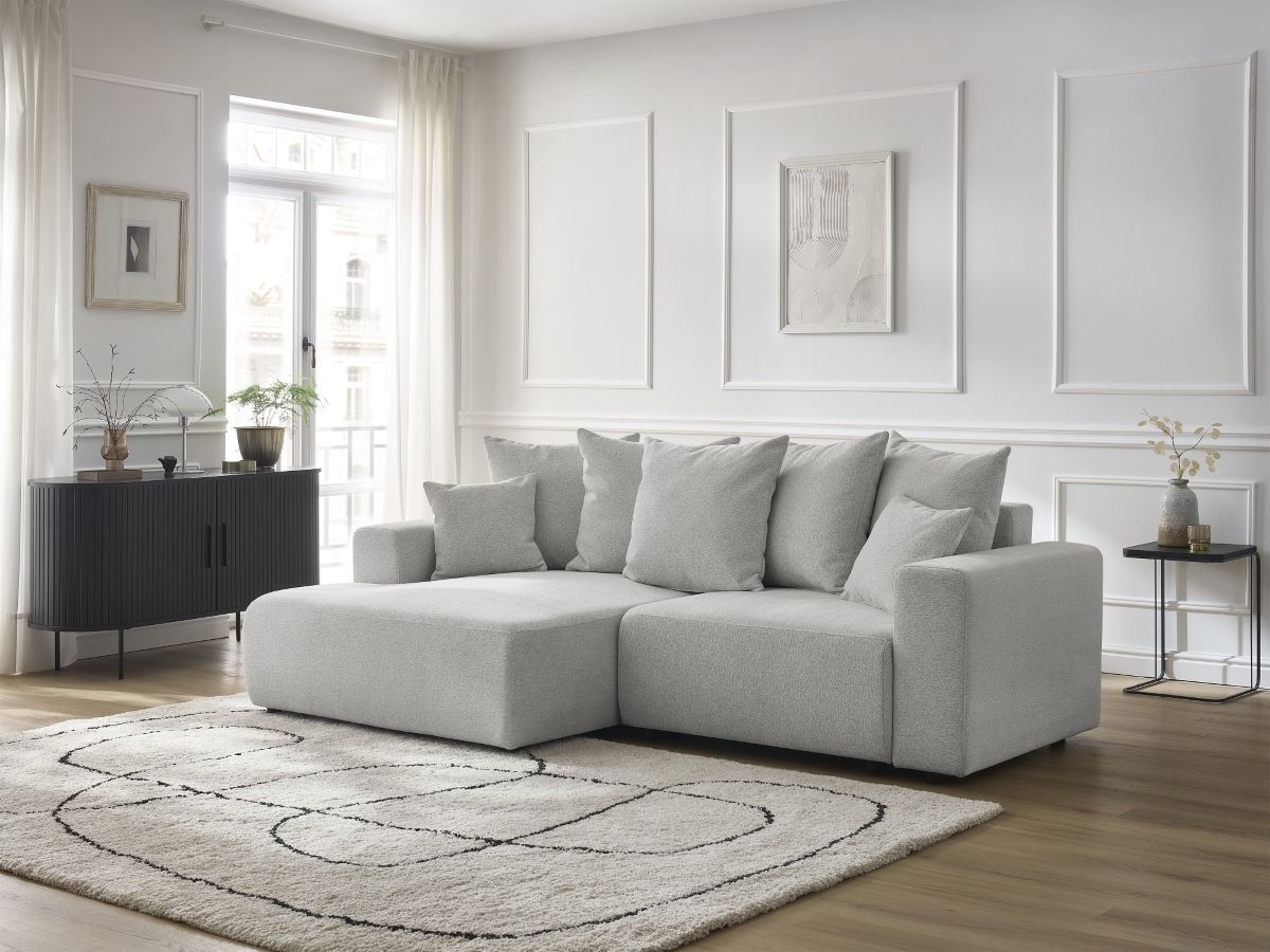 Canapé d'angle convertible coffre ATILLA tissu chiné gris clair angle gauche BOBOCHIC 4 places - Vue supplémentaire 3