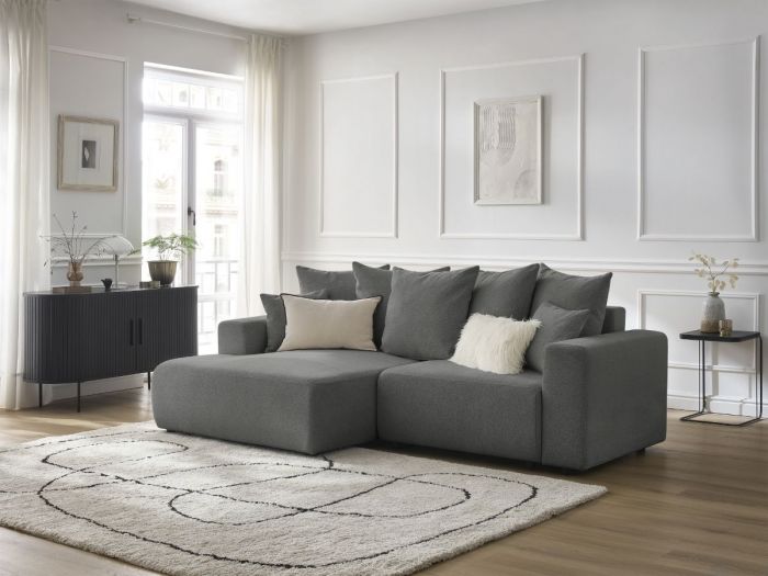 Canapé d'angle convertible coffre ATILLA tissu chiné