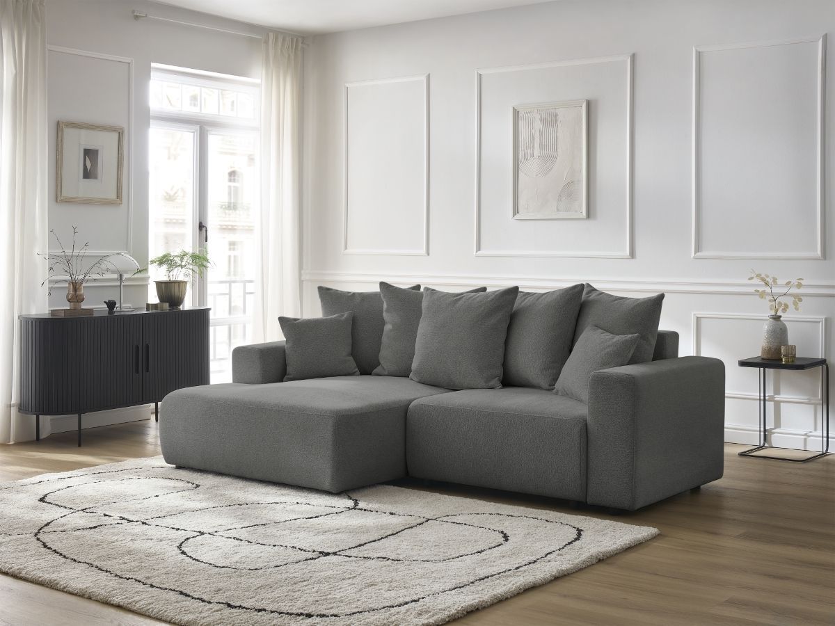 Canapé d'angle convertible coffre ATILLA tissu chiné gris foncé angle gauche BOBOCHIC 4 places - Vue supplémentaire 3