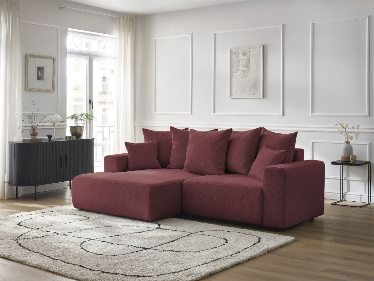 Canapé d'angle convertible coffre ATILLA tissu chiné rouge angle gauche BOBOCHIC 4 places - Vue supplémentaire 3