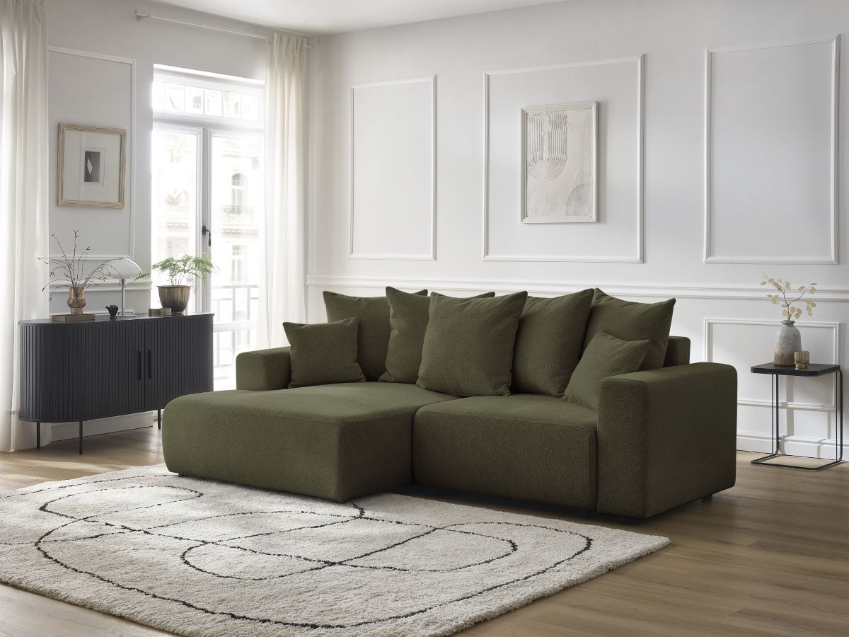 Canapé d'angle convertible coffre ATILLA tissu chiné vert angle gauche BOBOCHIC 4 places - Vue supplémentaire 3