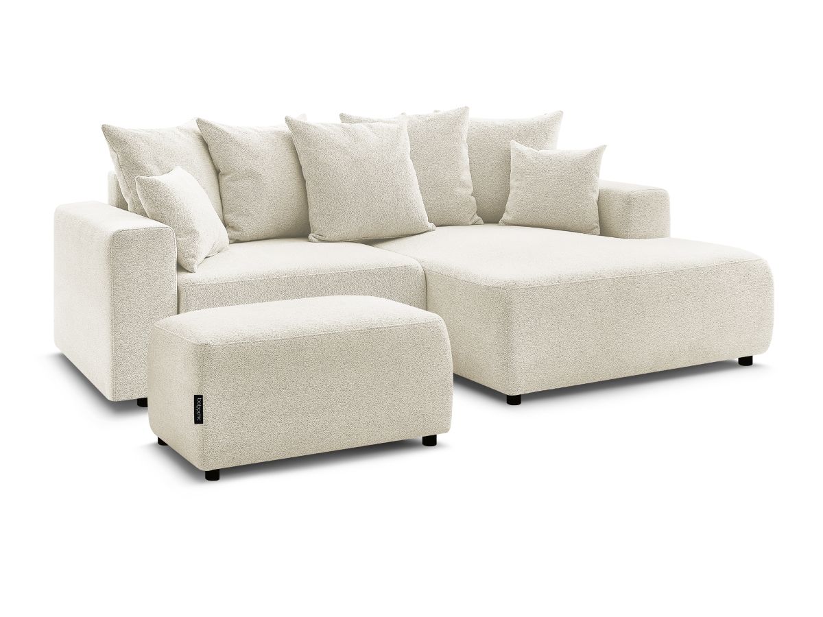Canapé d'angle convertible coffre ATILLA tissu chiné avec pouf