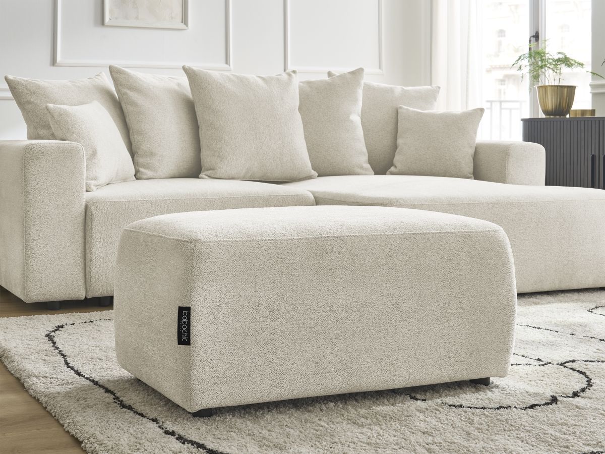 Canapé d'angle convertible coffre ATILLA tissu chiné avec pouf