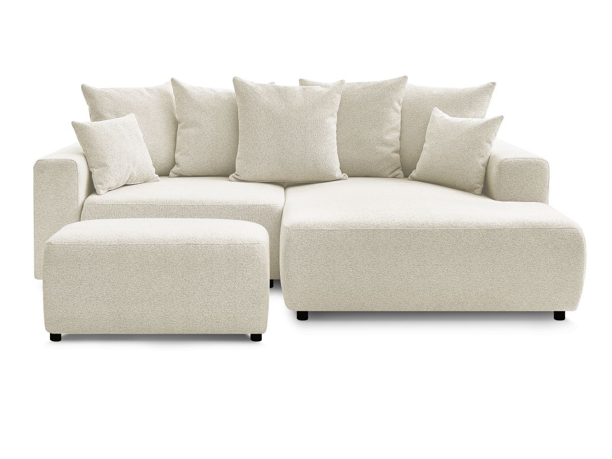 Canapé d'angle convertible coffre ATILLA tissu chiné avec pouf