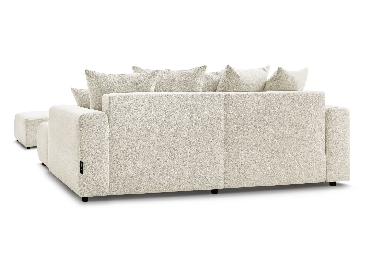 Canapé d'angle convertible coffre ATILLA tissu chiné avec pouf