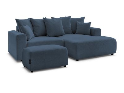 Canapé d'angle convertible coffre ATILLA tissu chiné avec pouf