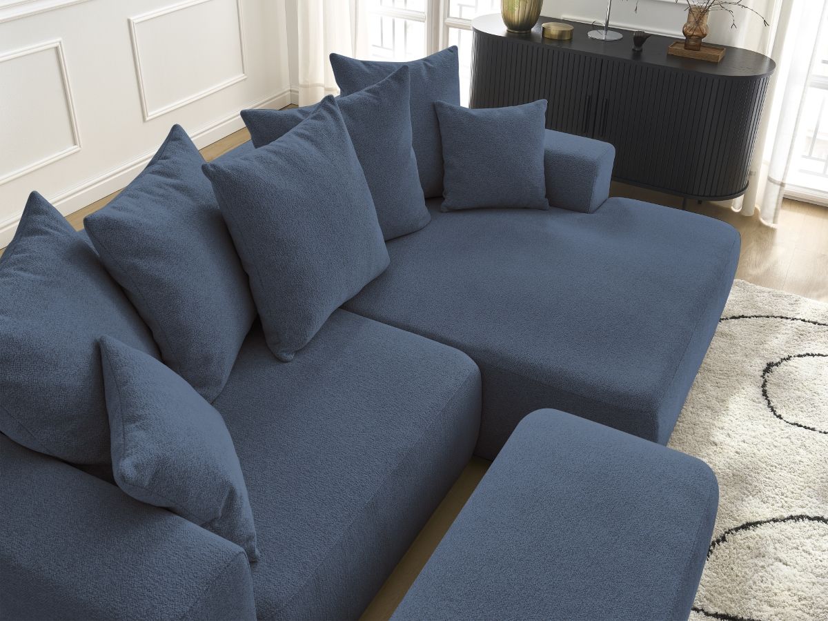 Canapé d'angle convertible coffre ATILLA tissu chiné avec pouf
