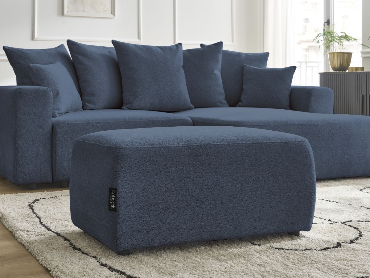 Canapé d'angle convertible coffre ATILLA tissu chiné avec pouf