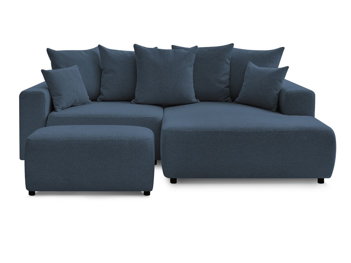 Canapé d'angle convertible coffre ATILLA tissu chiné avec pouf