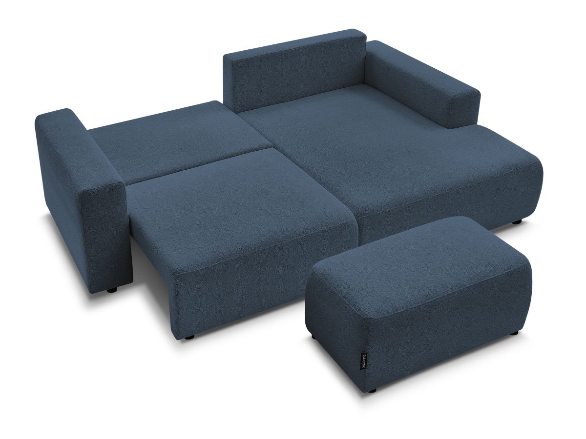 Canapé d'angle convertible coffre ATILLA tissu chiné avec pouf